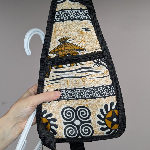 Cotton Sling Bag in African Print Black Brown - Picture 3 of 3